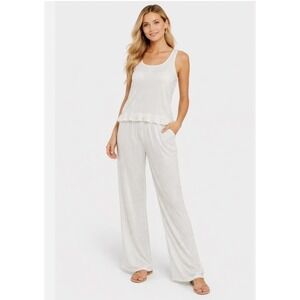 Nordstrom You Say Womens Ruffled Tank Pant Set‎ White Textured Loungewear Small